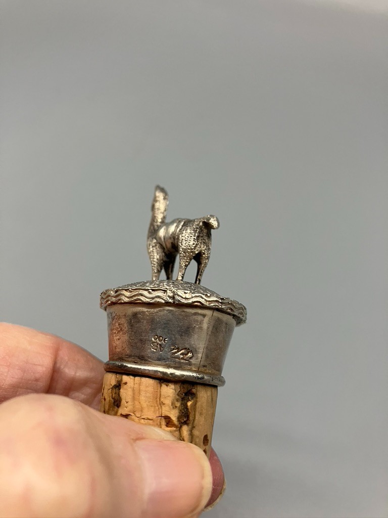 SOUTH AMERICAN COIN SILVER LLAMA FIGURINE CORK BOTTLE STOPPER