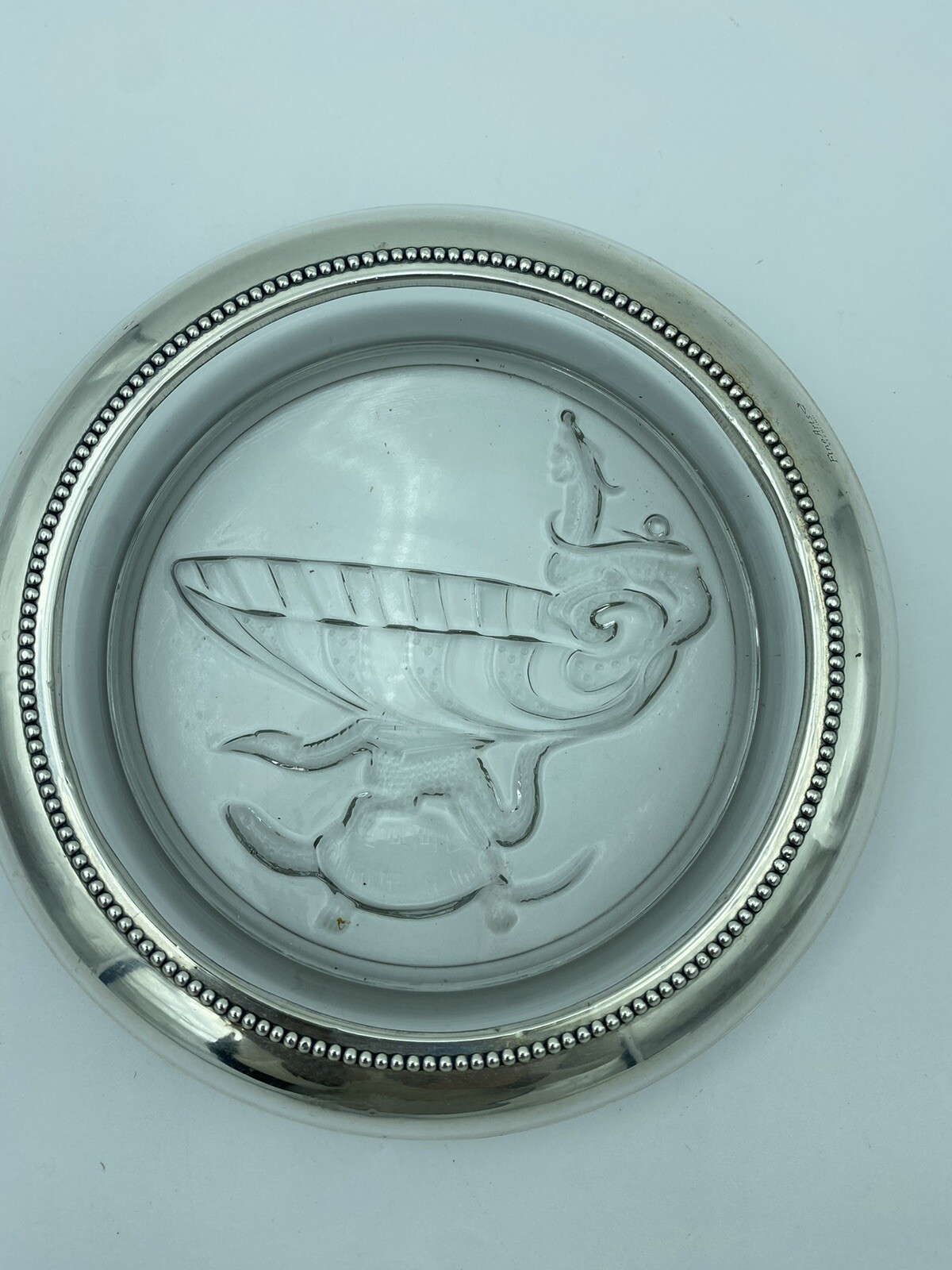 Fine Arts Sterling Silver & Glass Nautical Wine / Champagne Bottle Coaster. 7”