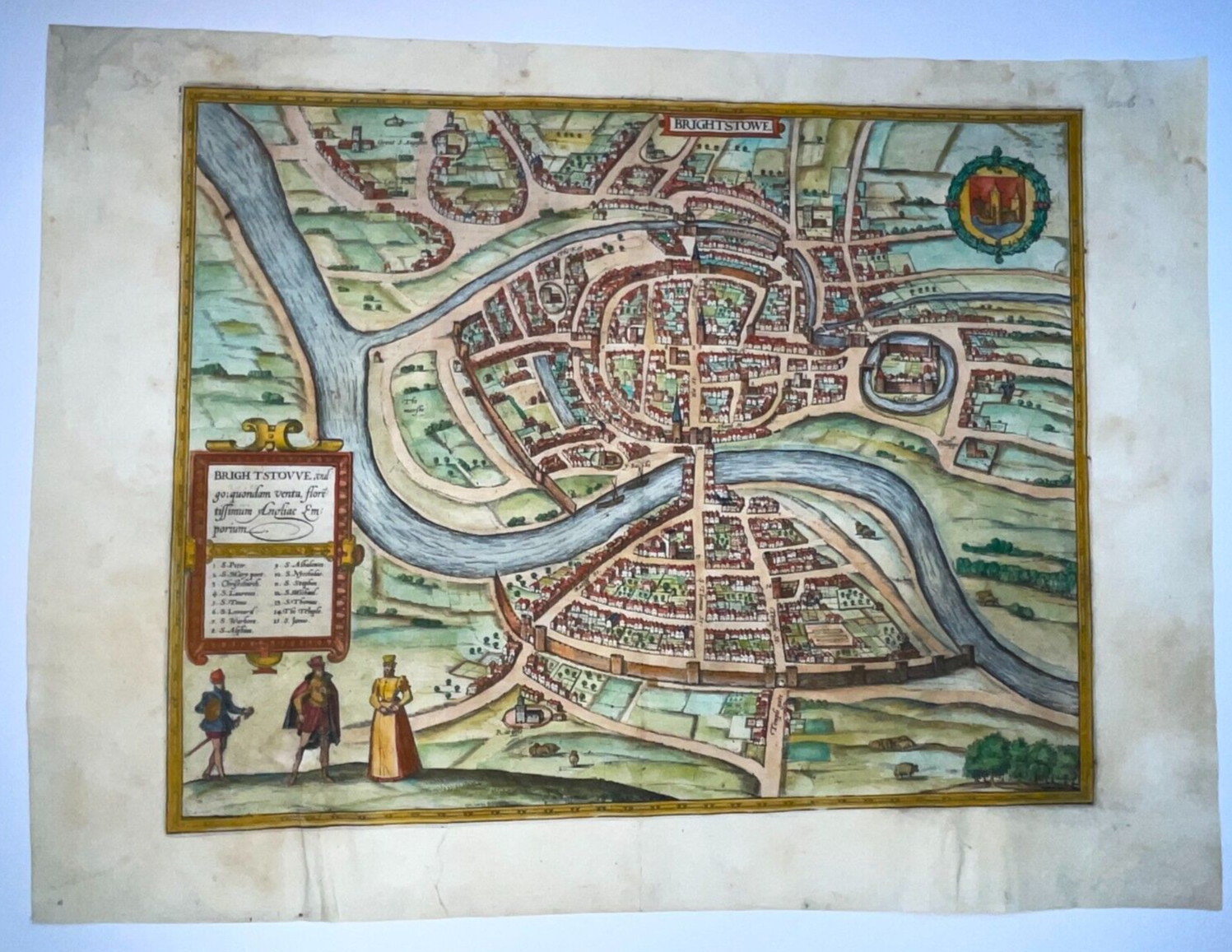 BRISTOL ENGLAND 1583 BRAUN & HOGENBERG 16e CENTURY LARGE ENGRAVED VIEW