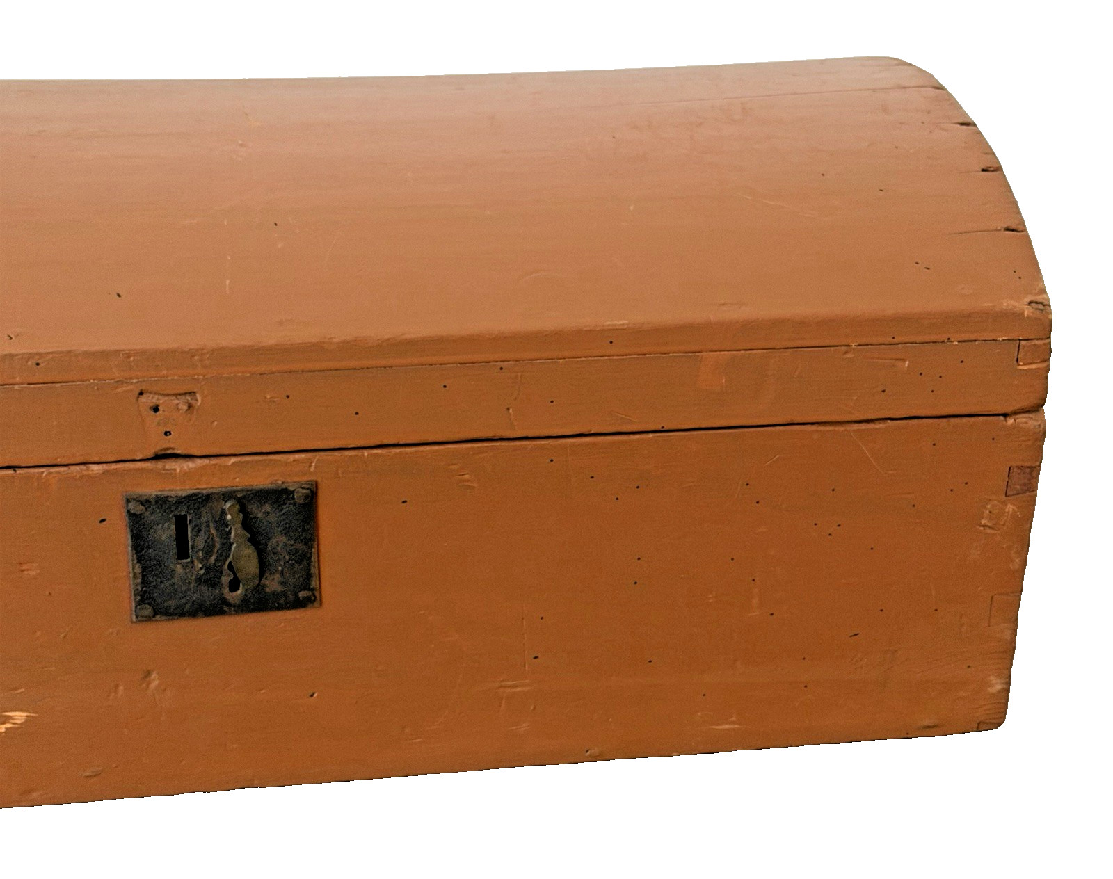 Antique Primitive Rust Painted Wooden Dome Top Trunk Chest Box
