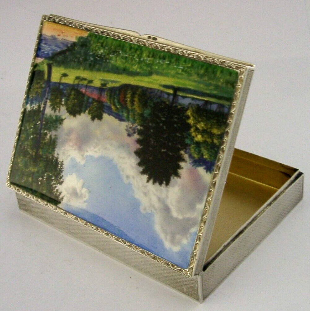 LARGE 182g STUNNING STERLING SILVER ENAMEL TABLE BOX 1927 ANTIQUE