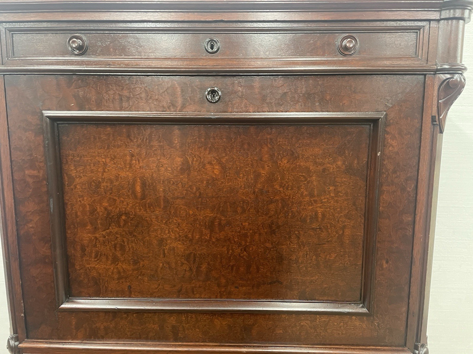 Antique 1860 Biedermeier Drop Front Secretary Abattent Desk Handmade Walnut