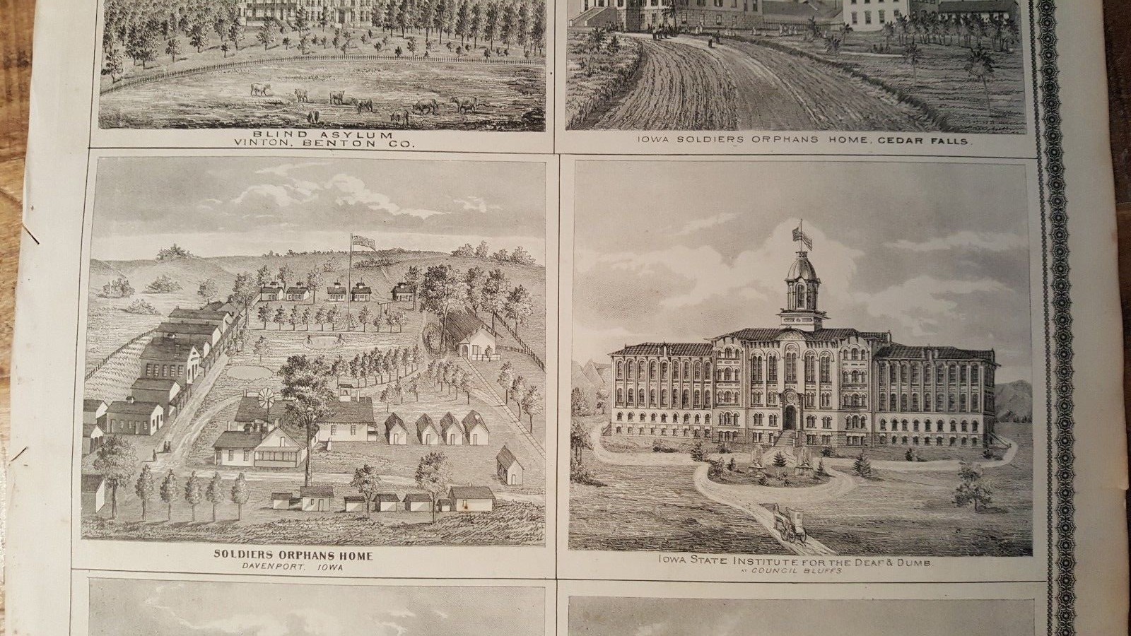 Antique Engraving – IOWA STATE PRISON + OTHER VIEWS – Andreas Atlas Co. 1875