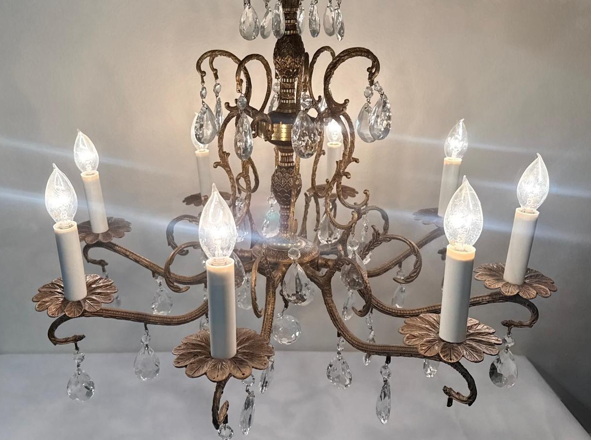 Antique Brass PINEAPPLE Dark Patina Crystal Chandelier 8 arms 8 Lights