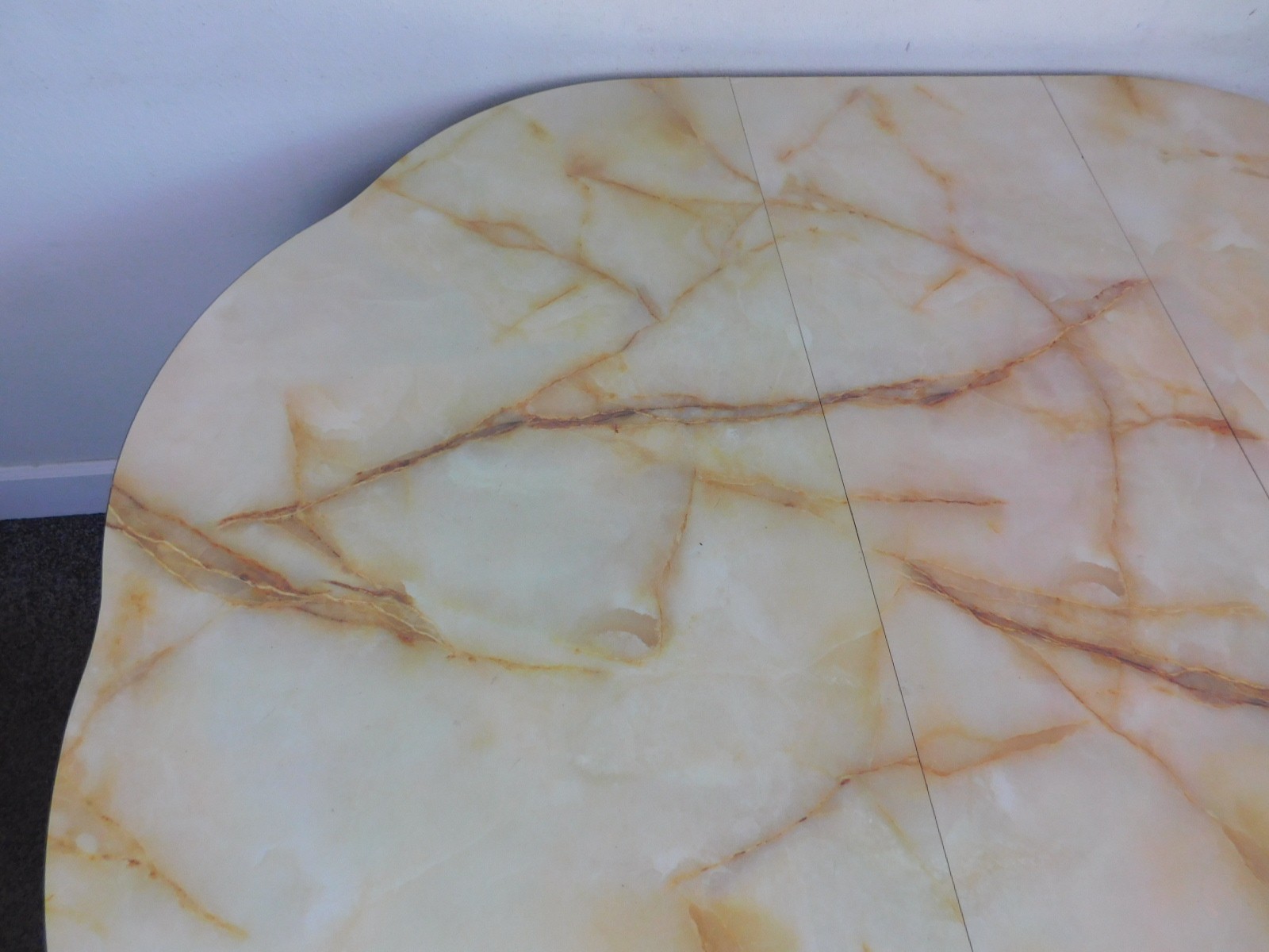 1979 USA MCM Faux Marble Top Formica Cafe Kitchen Table w Bronze Legs 2-4 Diners