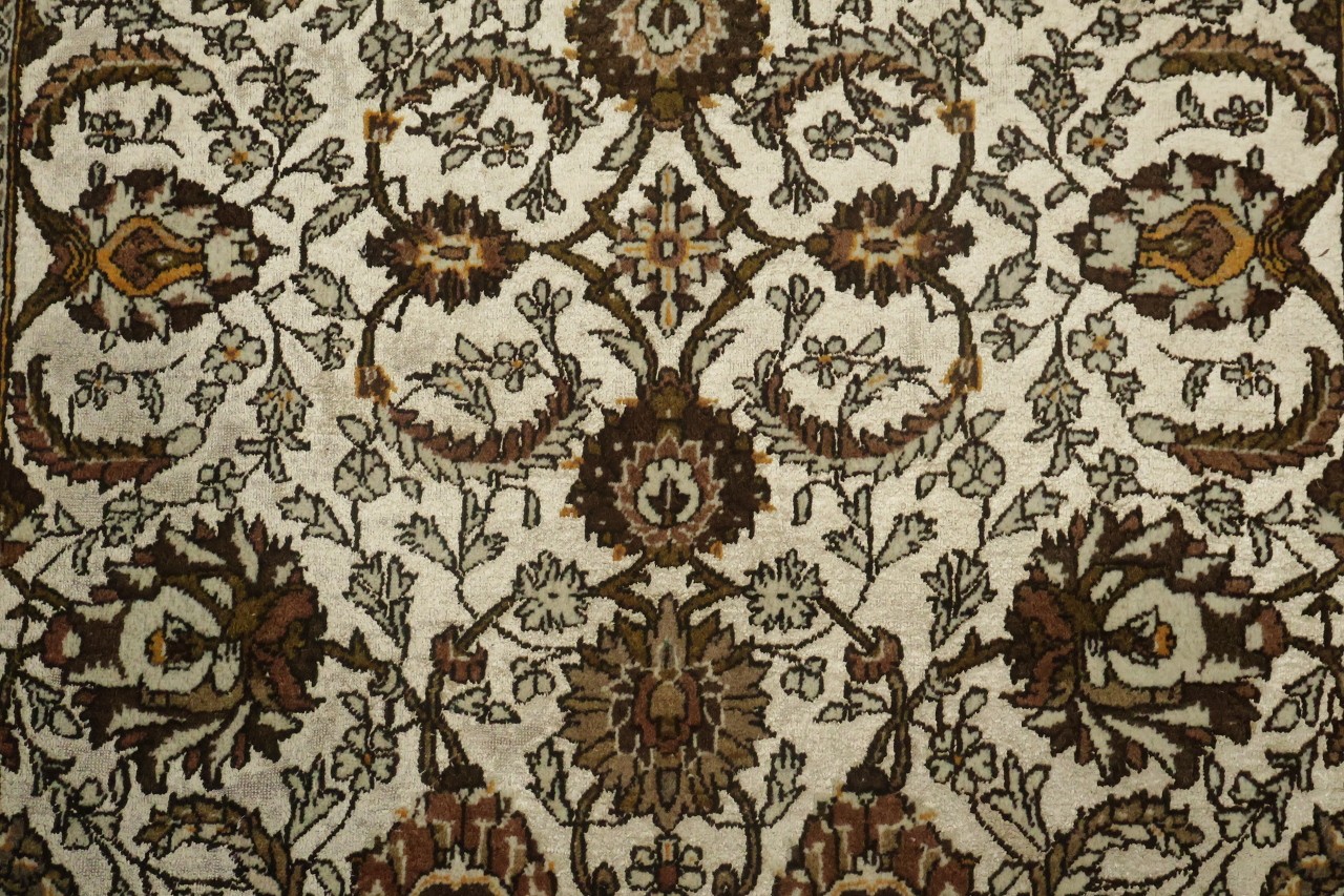 Silk & Wool Vintage Antique 4×7 All-Over Traditional Area Rug Beige & Brown