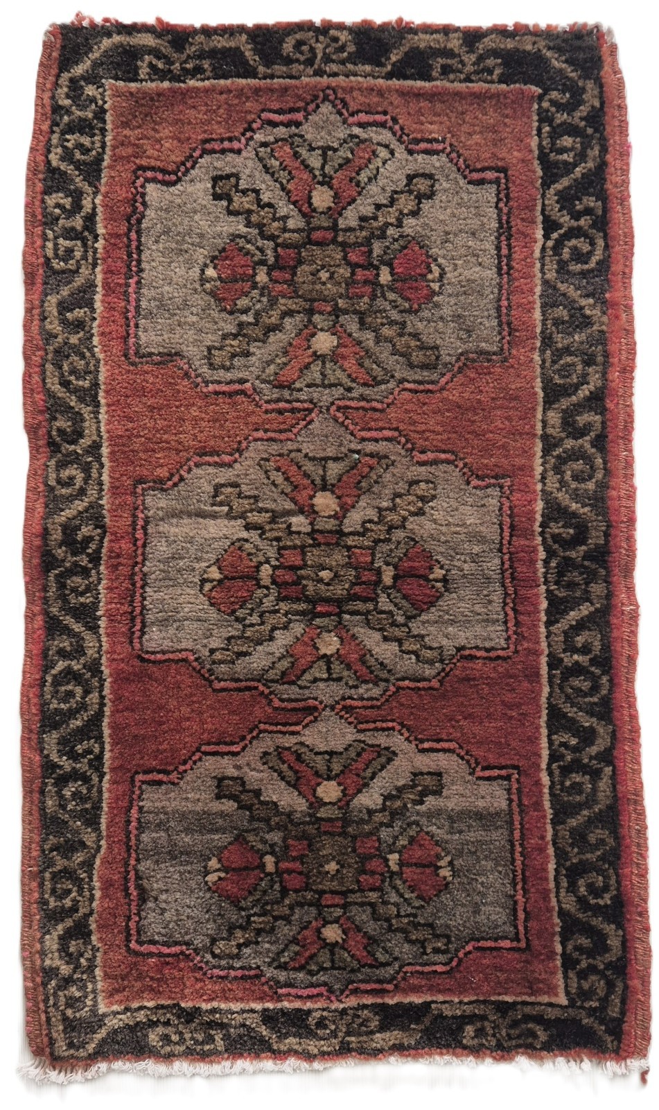 Vintage Anatolian Mini Rug, Handwoven Wool-Cotton Textile, Decorative Small Rug