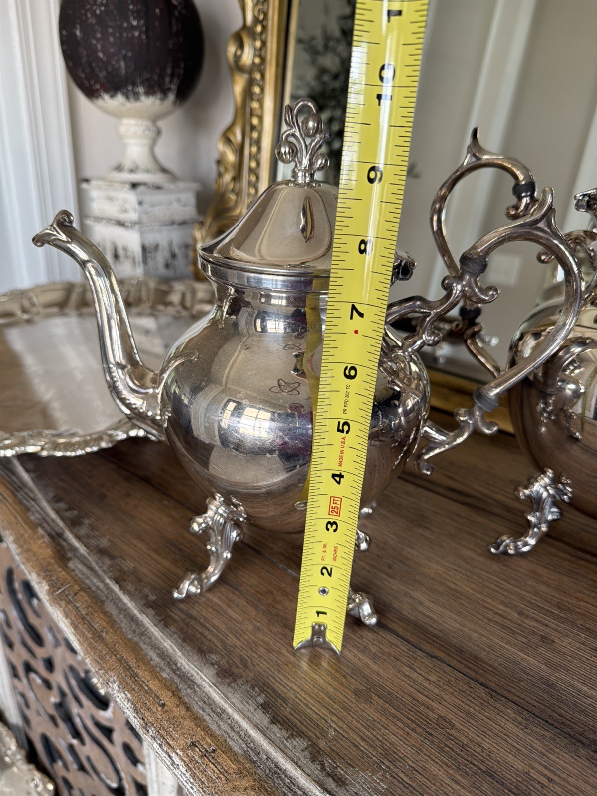 Birmingham Silver Tea Set 4 Pc w/ Large Ornate Tray Silverplate