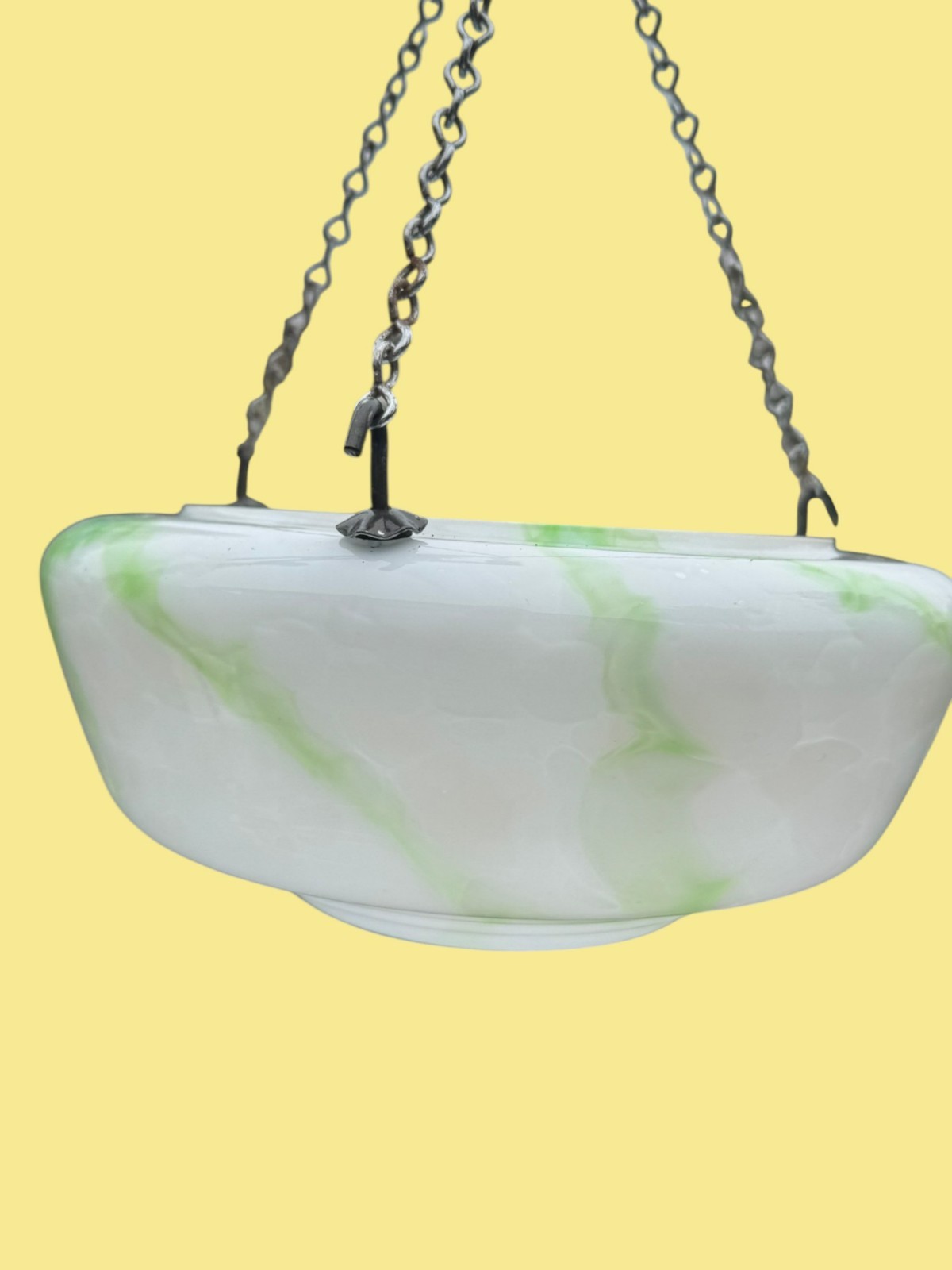 Art Deco 1930s Large Ceiling Plaffonier Flycatcher Shade Lamp Green & White