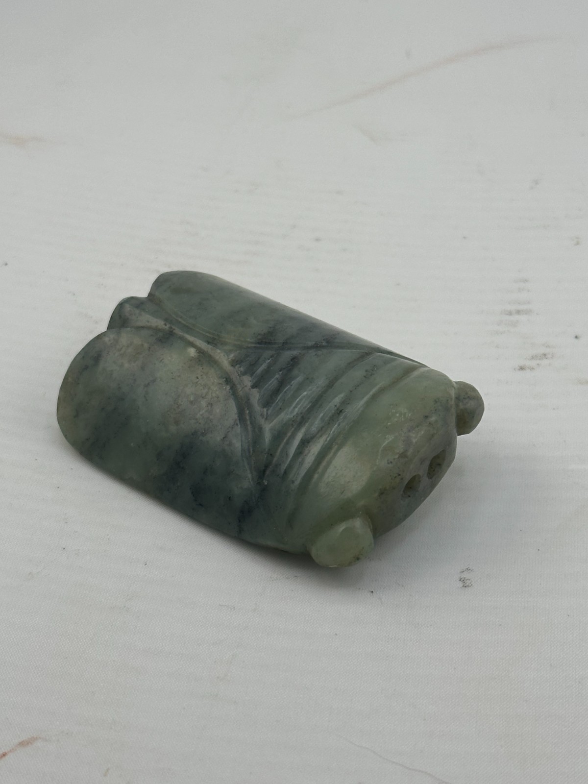 Chinese Carved Nephrite Jade Cicada Amulet | 2.5″ | Grey-Green | Drilled Pendant
