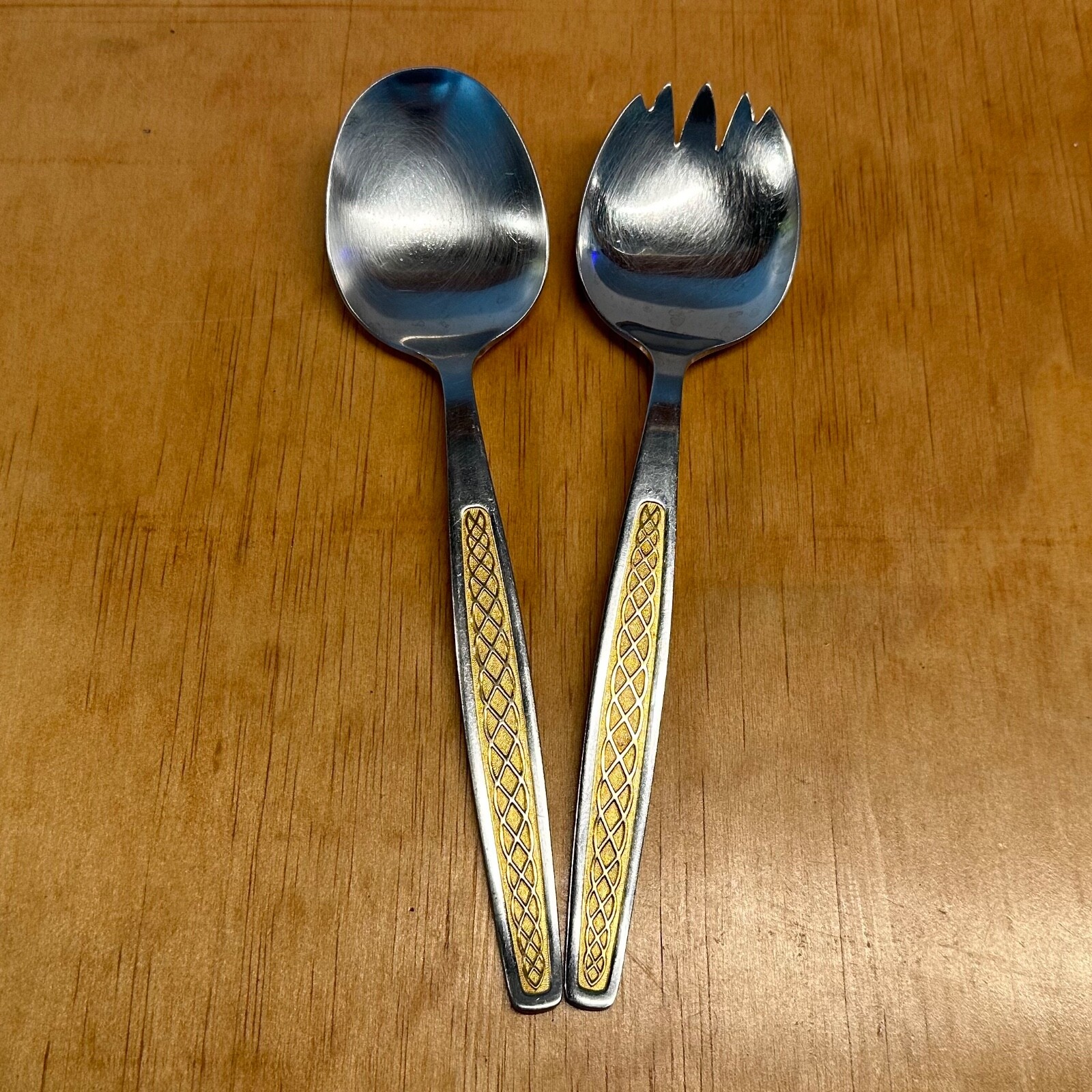 Mid Century Nils Johan “Guldi” Stainless Serving Set, Gold “Norse” decoration