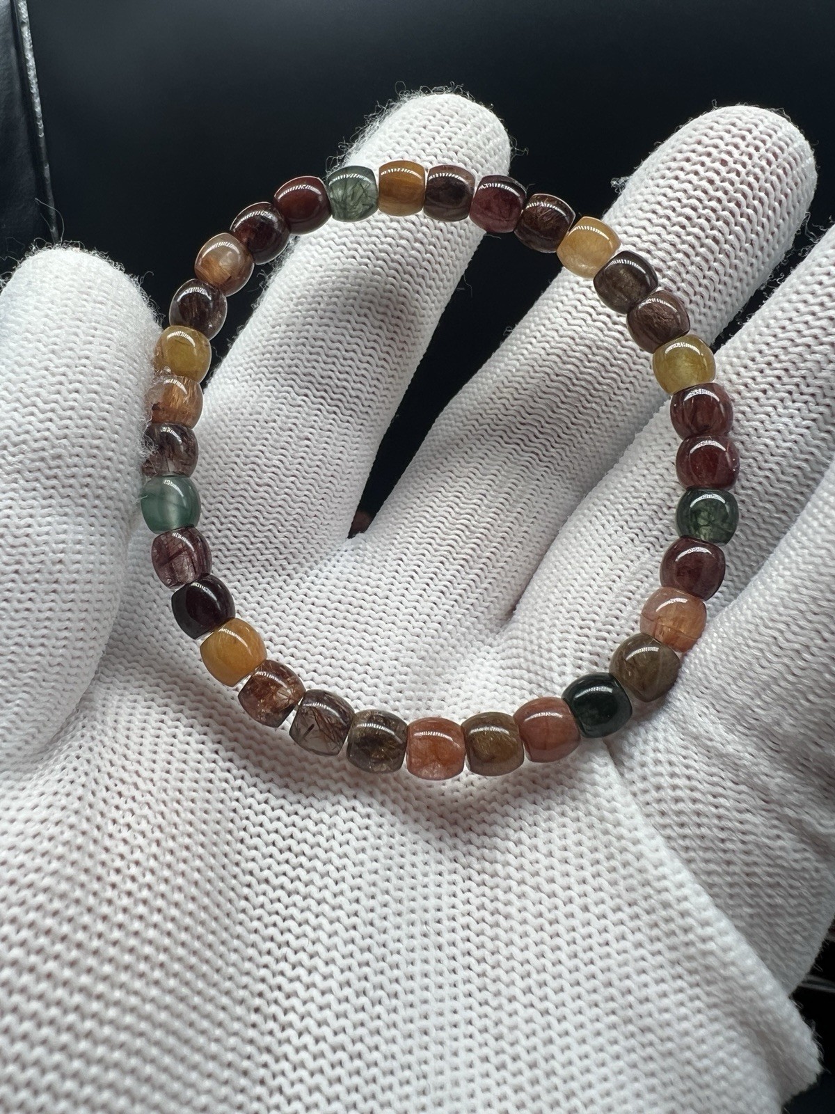 6×5mm 100% Natural Multi-colored Rutilated Quartz Women’s Bracelet 天然多彩发晶老型女士手串