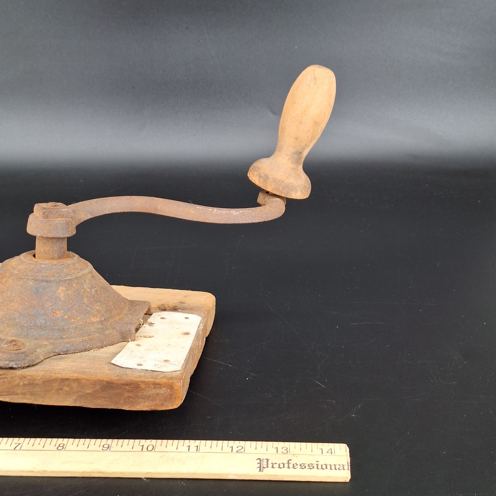 Antique Primitive Wall Mount Hand Crank Coffee Grinder Cast Iron w/ Tin Hopper D
