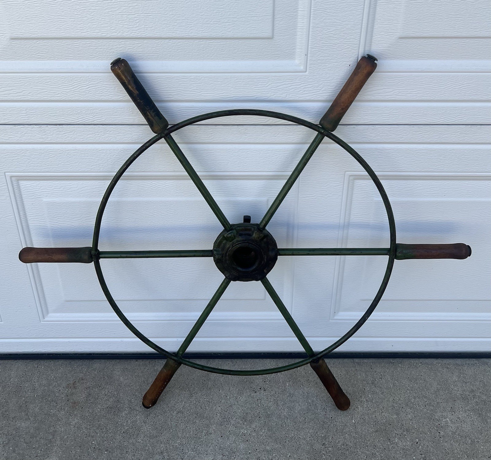 Antique Schooner Steel & Wood 6 Spoke Ships Wheel 31” Nautical Boat