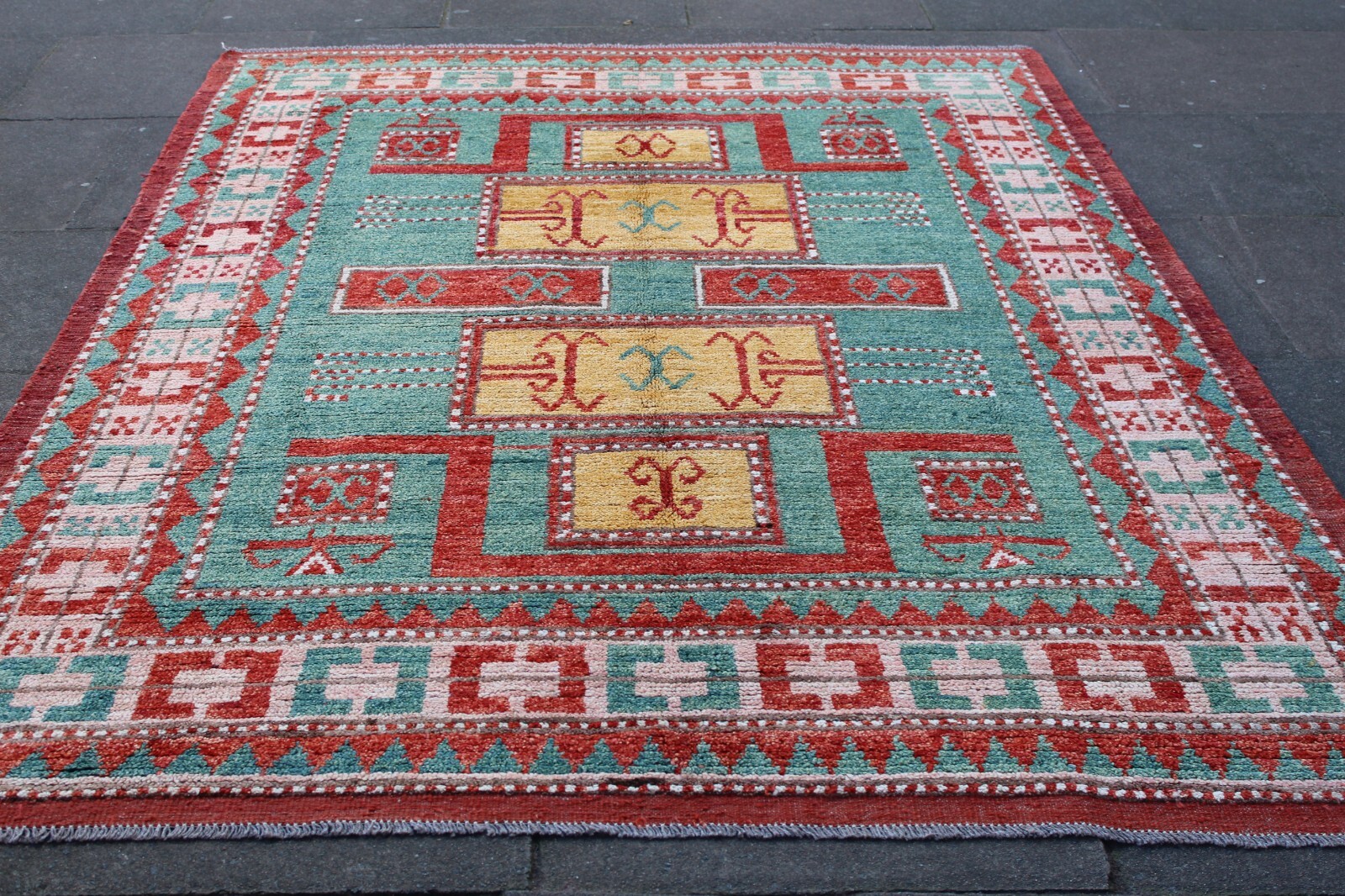 Vintage Traditional Hand Made Moroccan Beni Qurain Wool Green Red Rug 276x192cm