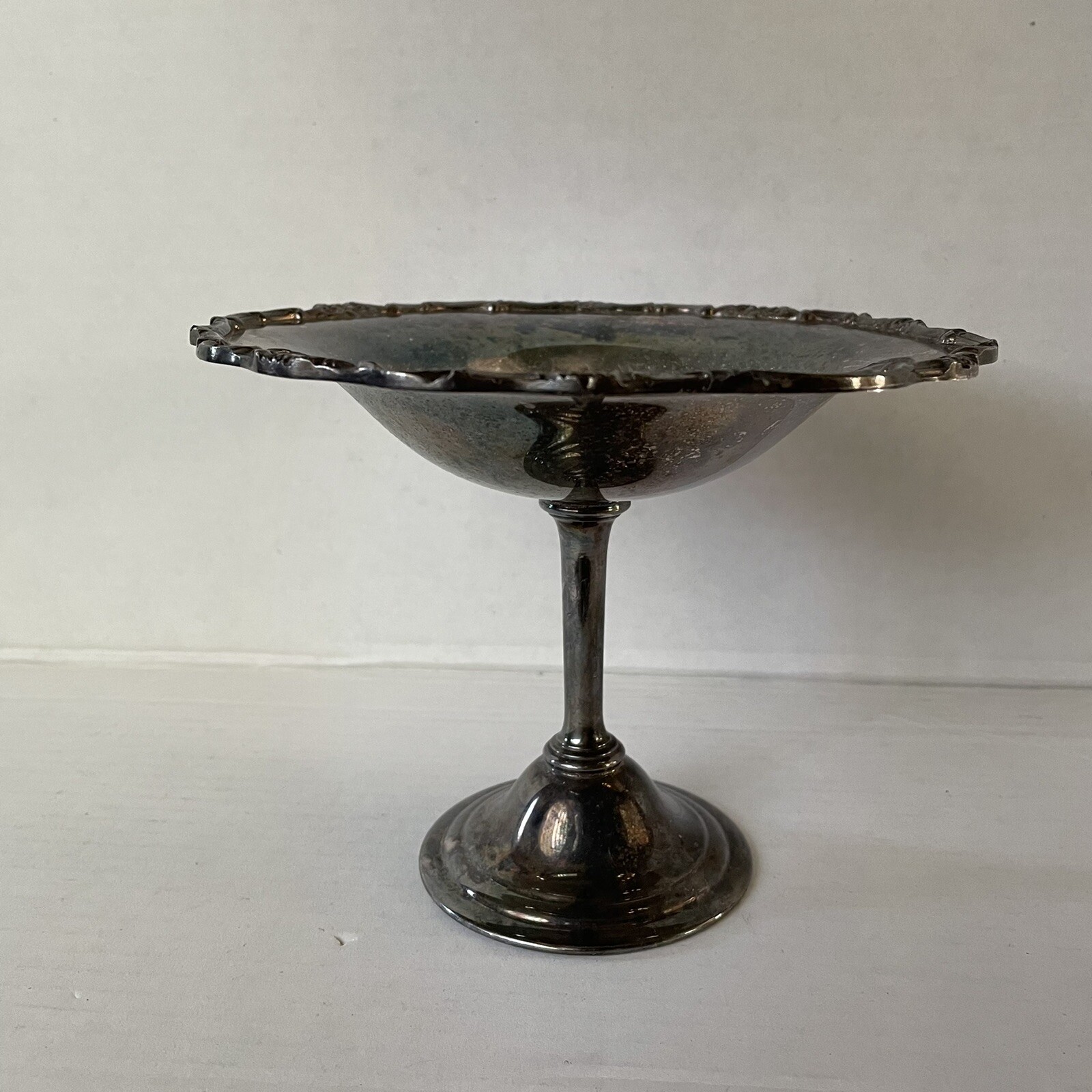 Vintage Silver Serving platter For Candy Or Appetizers Diameter 7″ Tall 5-1/2″