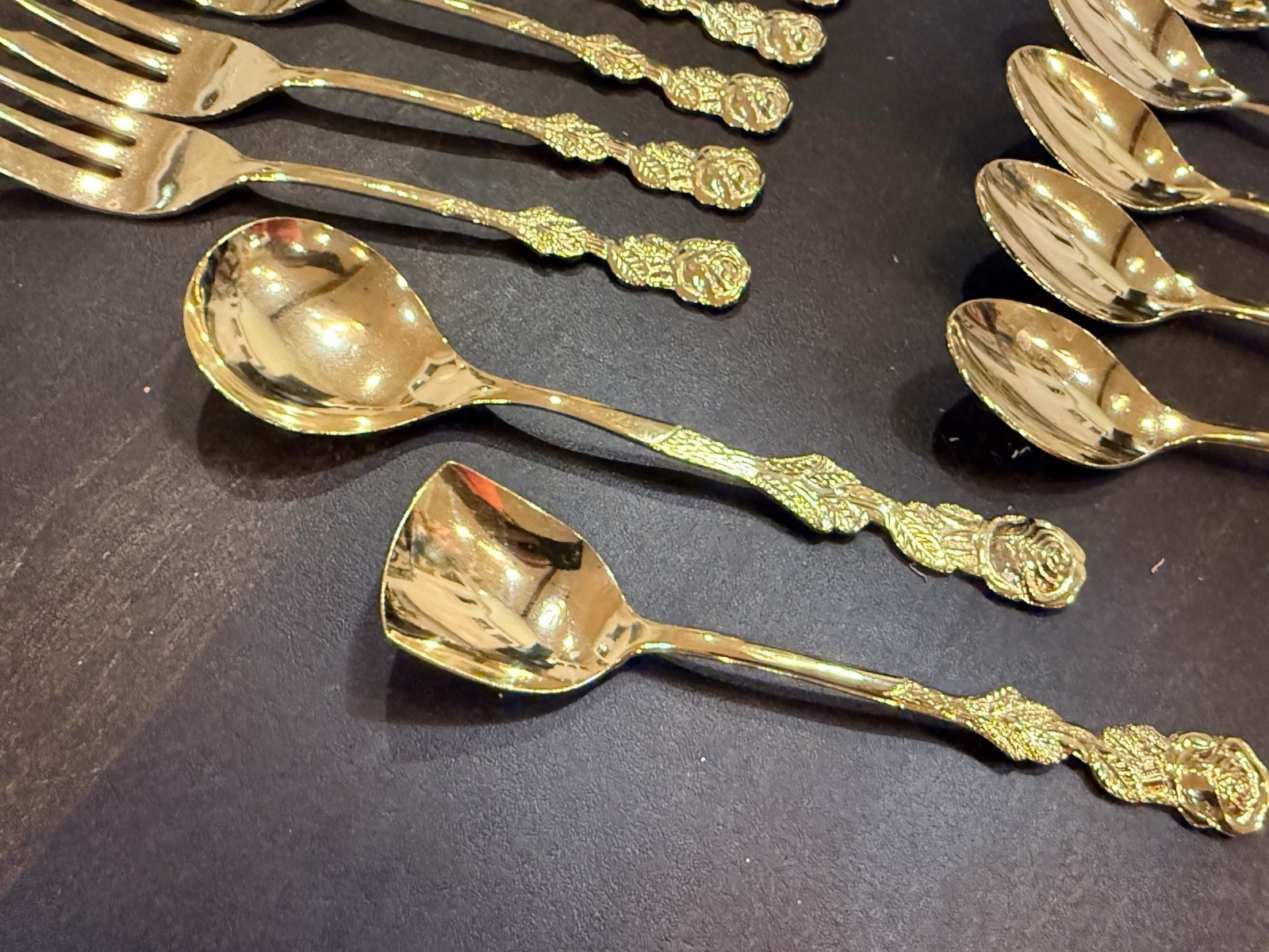 Vintage Rostfrei Rose Pattern Gold Plated Spoons, Forks, Spatula Lot 15 pc