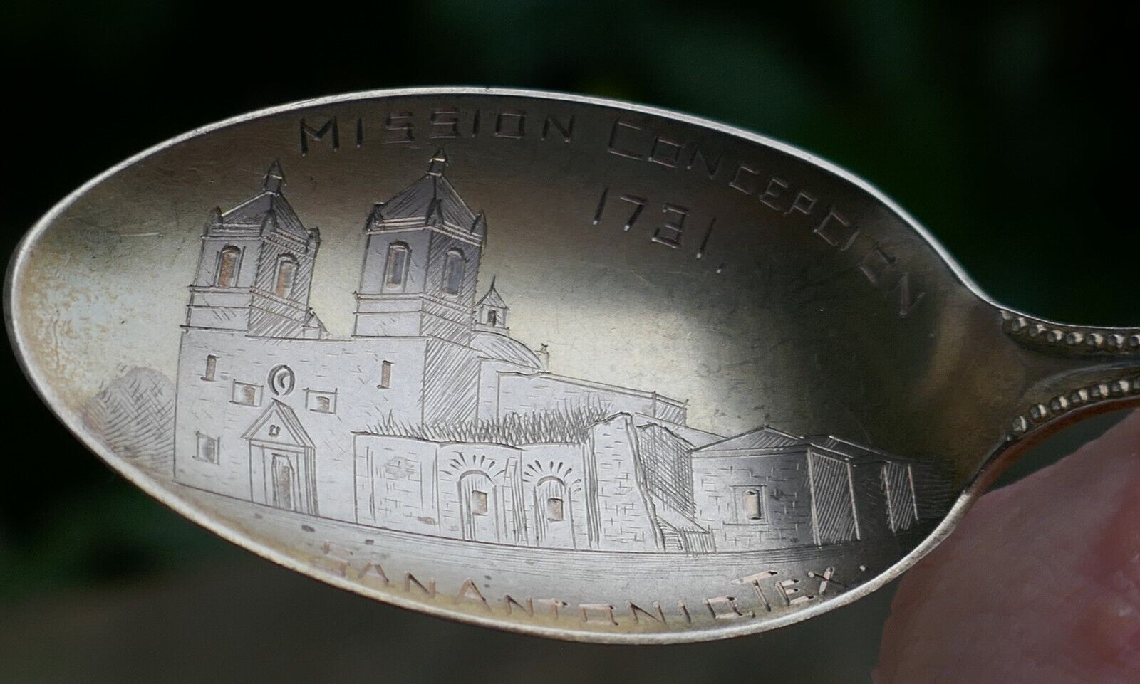 Antique Shepard Sterling Mission Concepcion San Antonio, Texas Souvenir Spoon