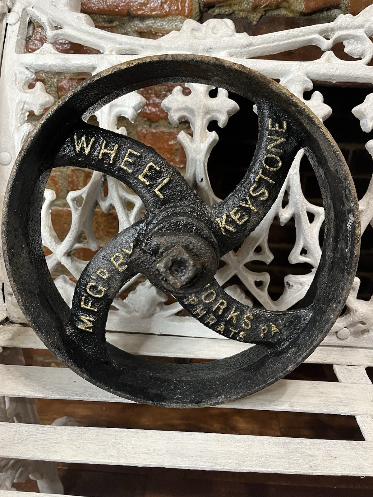 Cast Iron Industrial Wheel W/ Double-Sided Lettering– PA, 1913, Steam/Factory