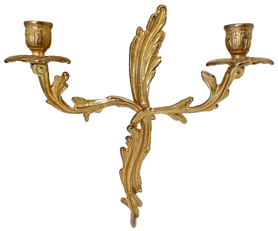 (1) Vintage Heavy Gilt Brass Wall Sconce Two Arm Rococo Style Candle Holder 12″