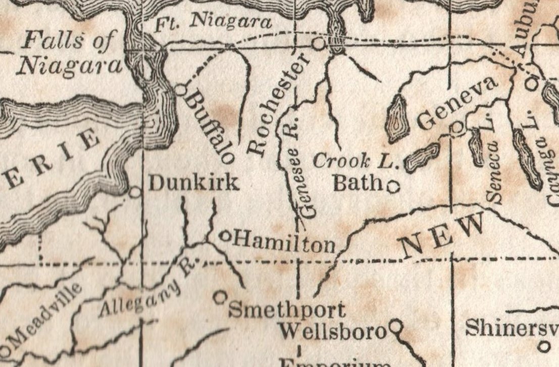 Rare 1 of 7 known copies OLEAN, NY as HAMILTON! maps, geography book 1835 124 pp