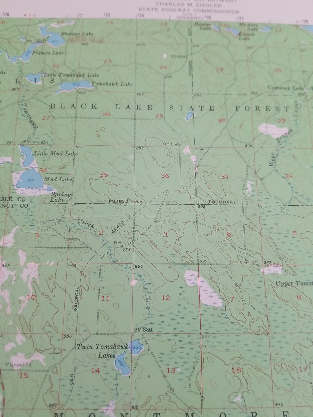 ATLANTA MICHIGAN ORIGINAL 1955 USGS QUADRANGLE 17X21 MAP EXCELLENT CONDITION