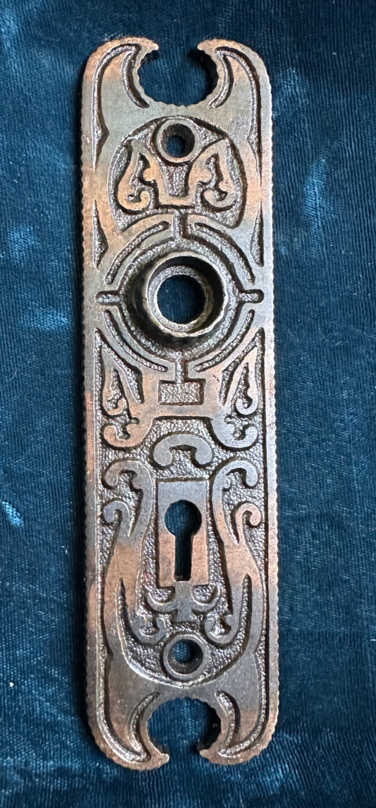 c.1890s Victorian Ornate Eastlake Japanned Cast Iron Door Backplate
