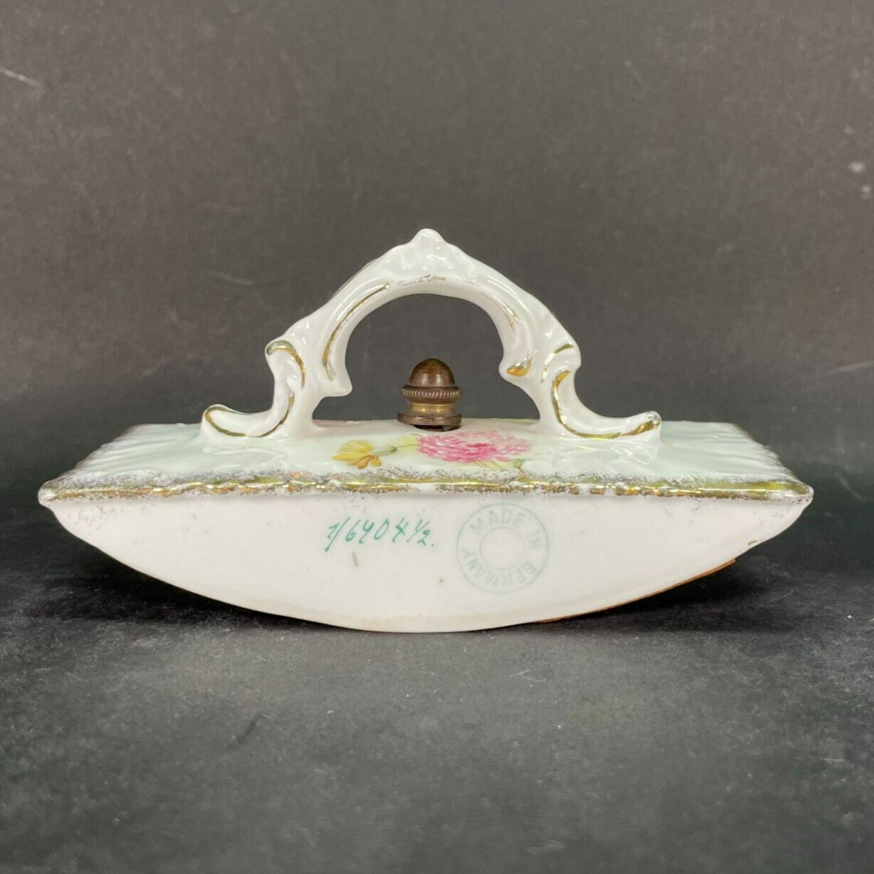 Antique Victorian German Desk BLOTTER Porcelain and Wood Floral Flowers GERMANY