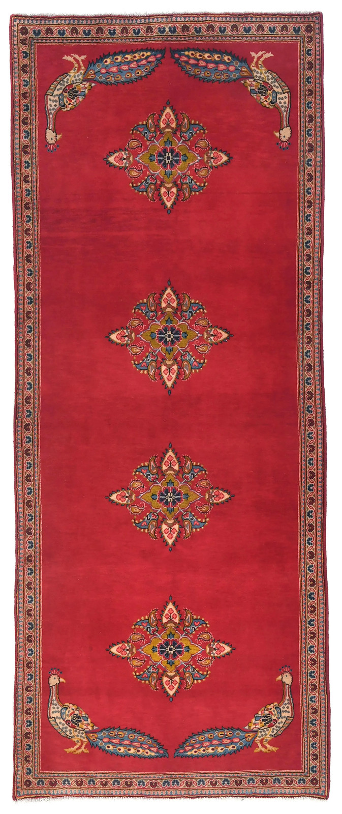 Vintage Red Handmade Pictorial Rug Farmhouse Entryway Oriental Carpet 3’8X8’6 ft