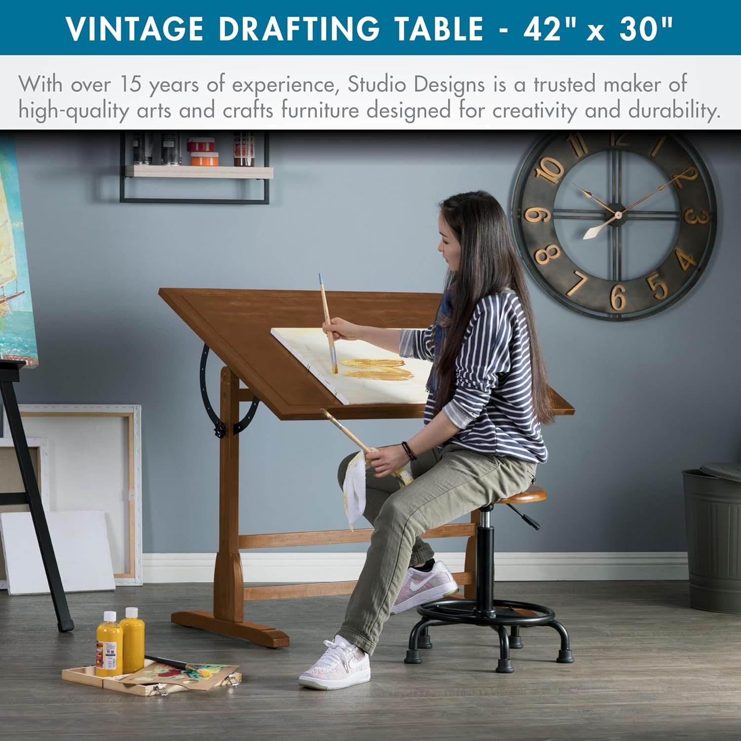 Studio Designs Vintage Drafting Table – Antique Design Solid Wood Drafting Table