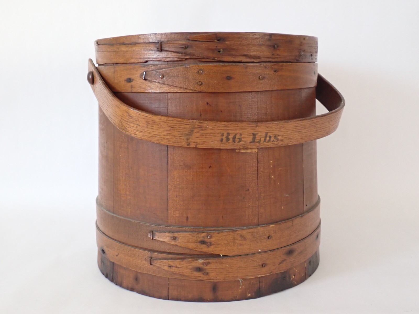 Antique Primitive Wooden Sugar Firkin w/Org. Lid Stencil & Finger Joints 36 lbs