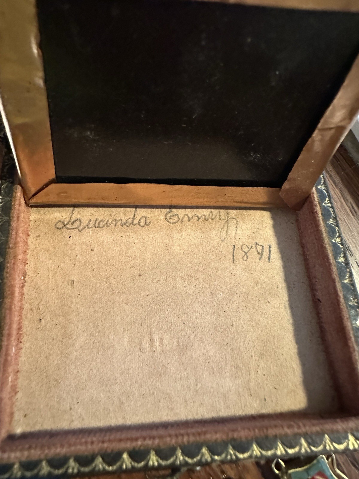 Union Case Copper Foil Matte Glass Ambrotype signed Lucinda Emry 1891
