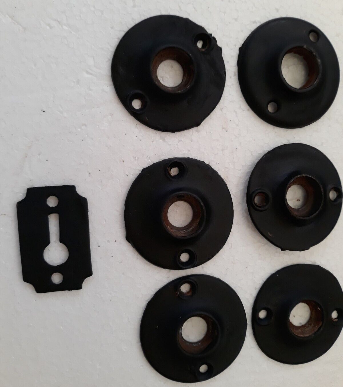 VTG Antique Set of 8 Wood Door Knob Back Plates – Black & 1 key hole Cover