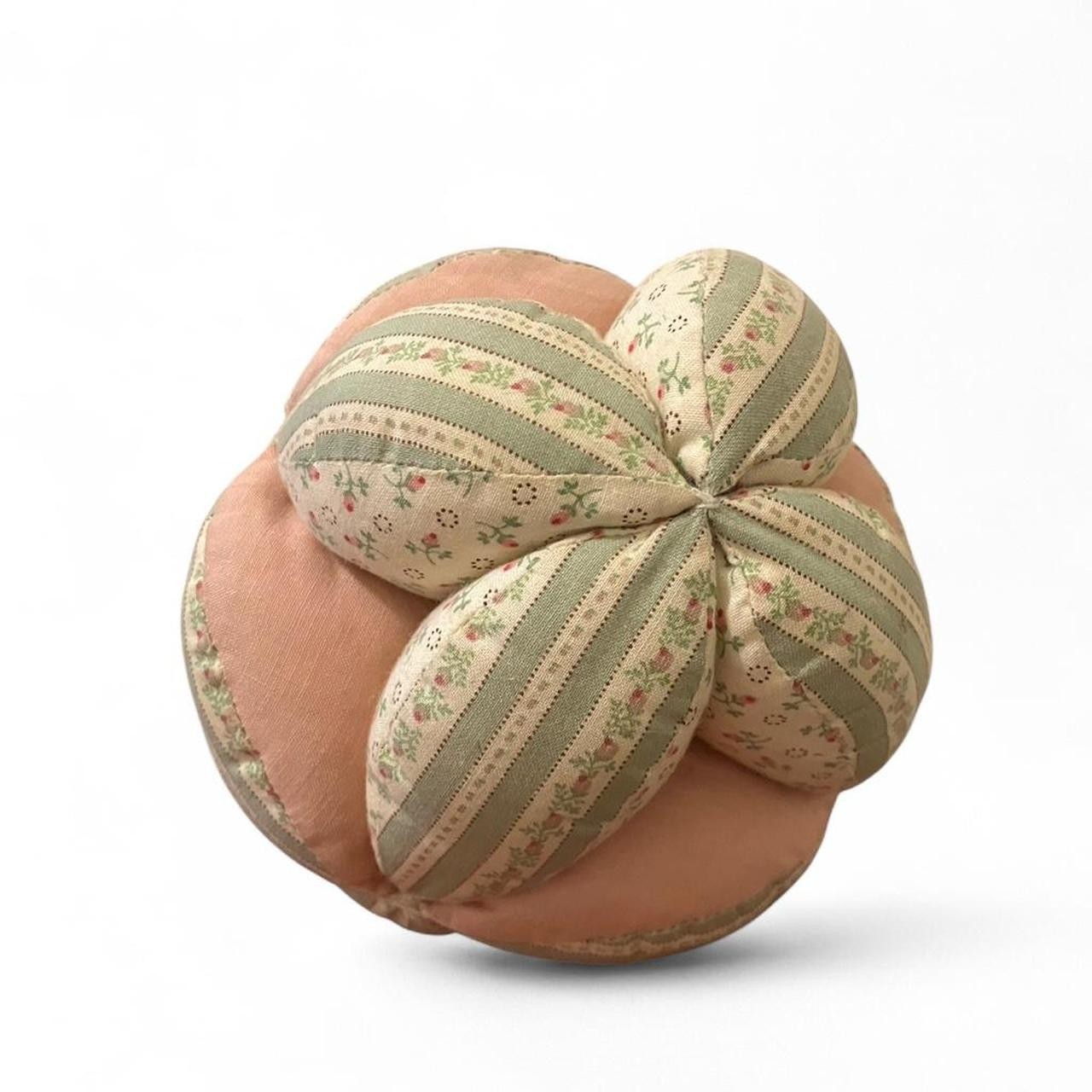 Amish-Style Puzzle Ball Pin Cushion – Pink & Green Fabric | Source Unknown