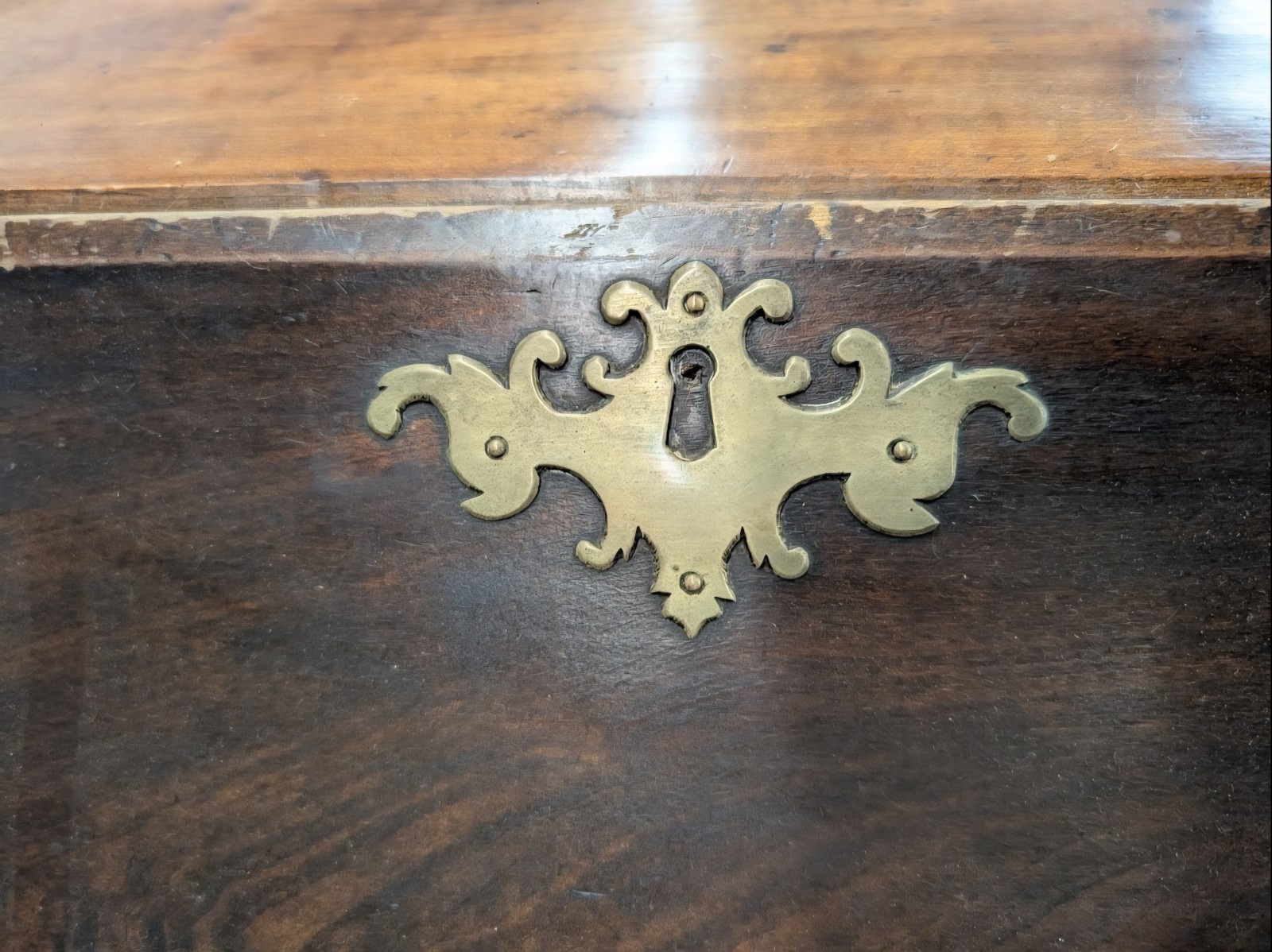 Early 18th Century Walnut Fall Front Desk W/Brass Handles + OG Key Covers