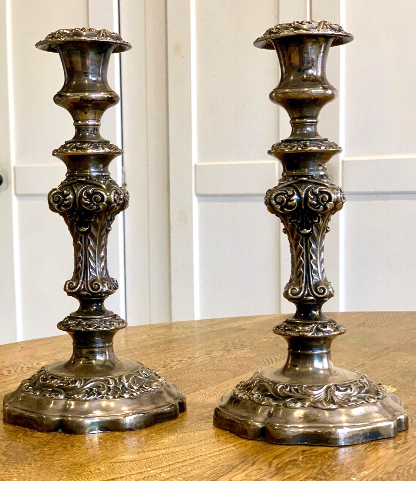 Antique English Silver-Plated Candlesticks Barker-Ellis