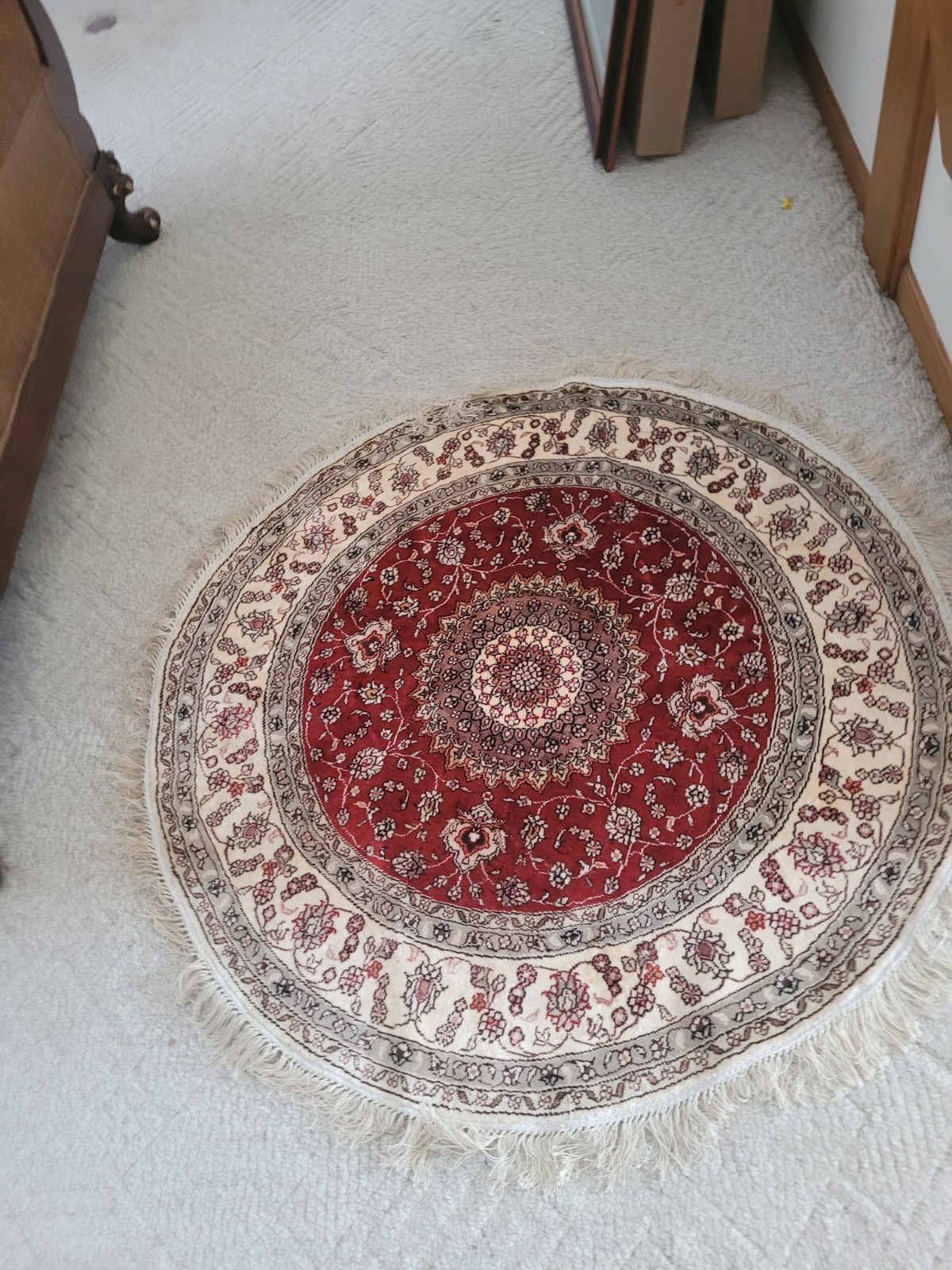 Table Rug Silk & Wool Antique Handmade Short Pile