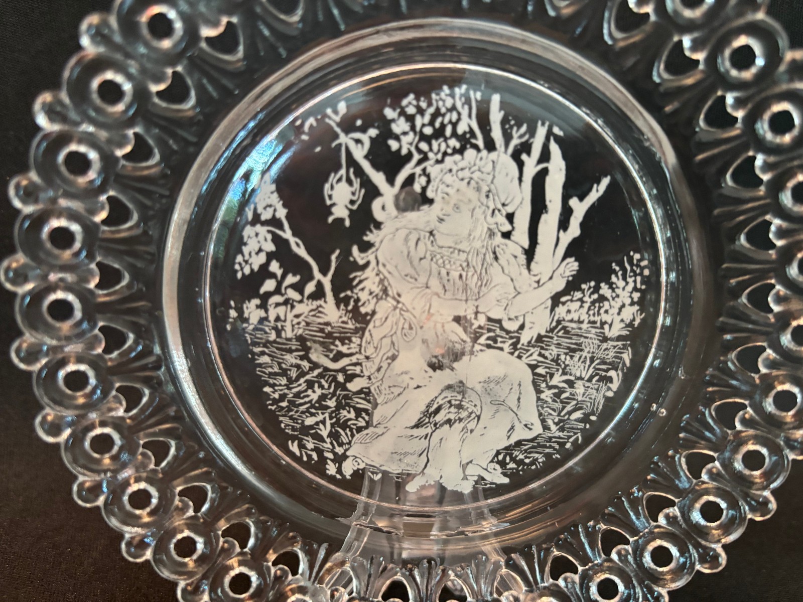 2 Pc. EAPG Antique Pattern MISS MUFFET, CHERUBS PLATES U.S. Glass #8804, #16012