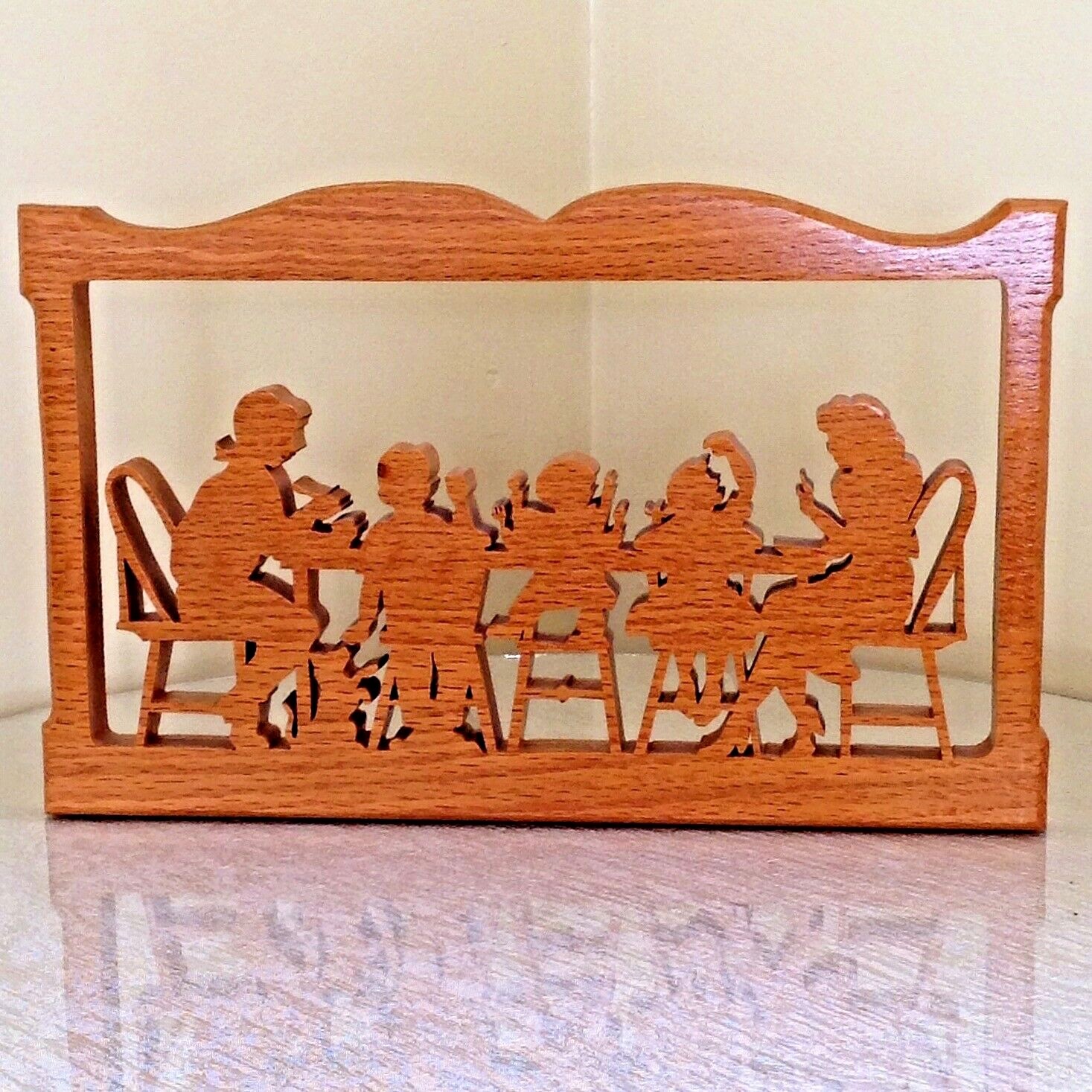 Family Gathering Dinner Table Silhouette Oak Wood Plaque Wall Art Home Decor VTG