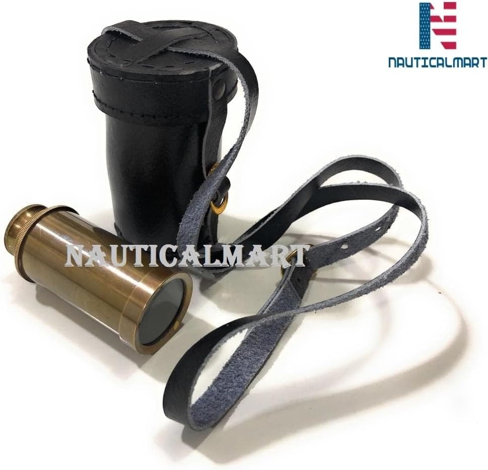 NauticalMart 6 Inch Antique Finish Brass Telescope | Vintage Replica with Leathe