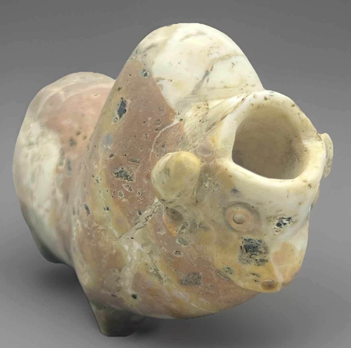 Ancient Near Eastern Stone Bull Statue Genuine Antique Figurine Container