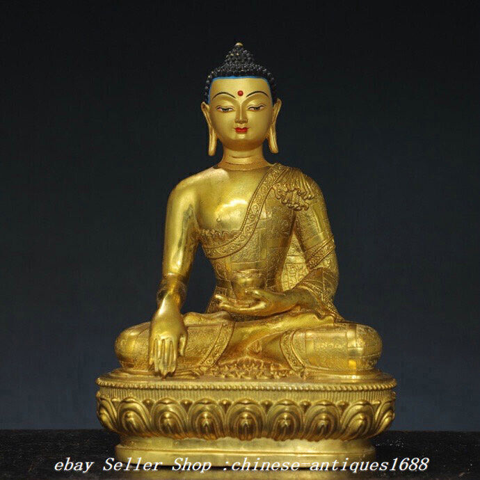 6.2” Old Tibet Buddhism Bronze Gilt Painting Shakyamuni Amitabha Buddha Statue