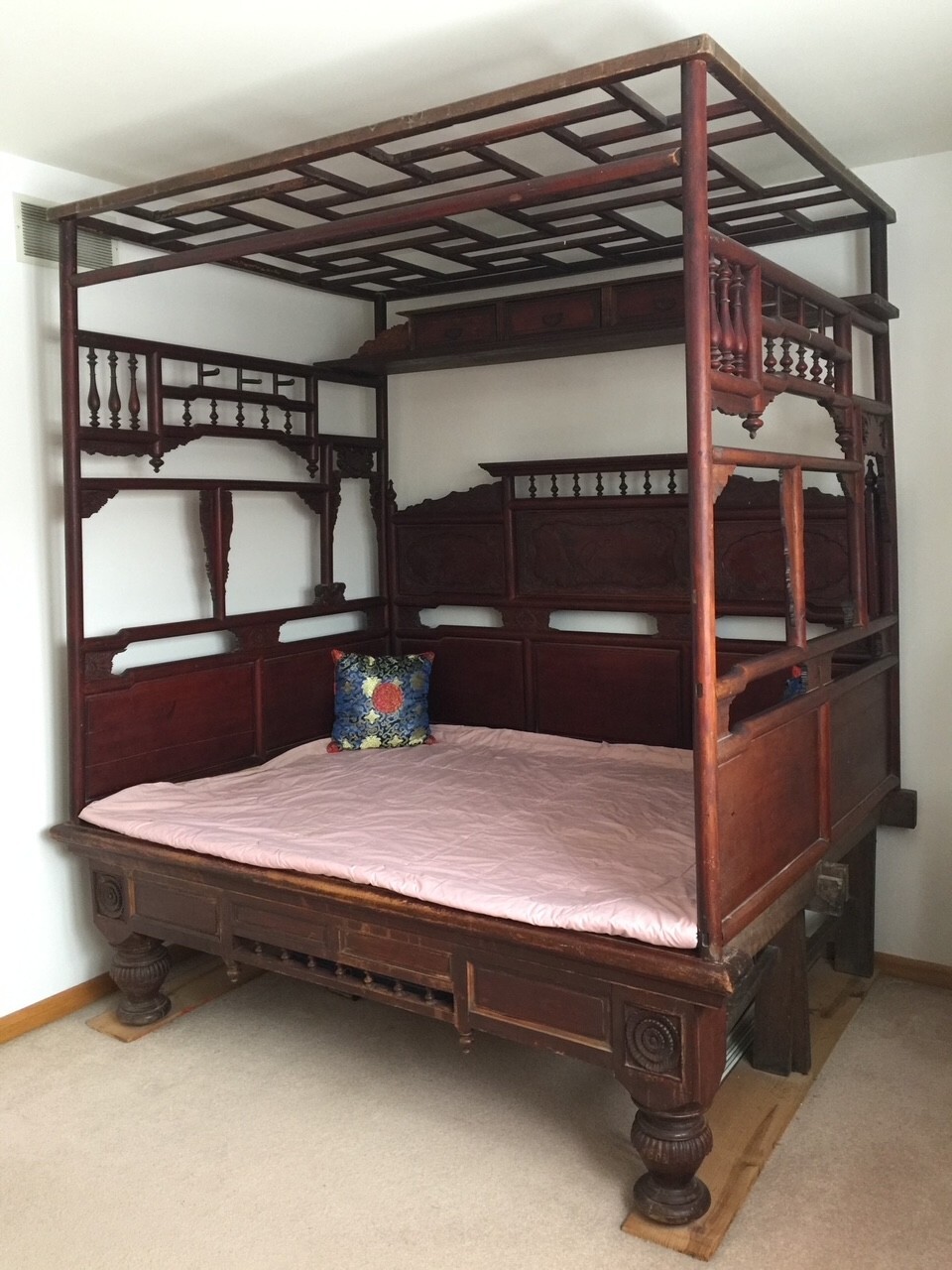 Antique Chinese Wedding Bed Build Circa late l800 (68″W x 80″L x 24″H top 90″)