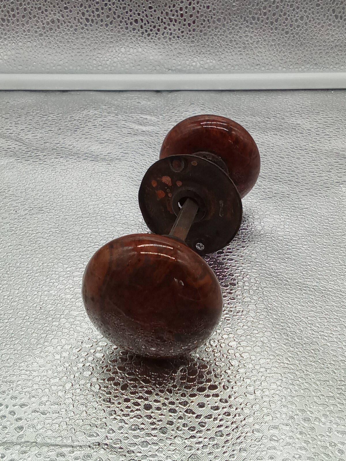 Antique Bennington Brown And Marble Swirl Door Knob Set