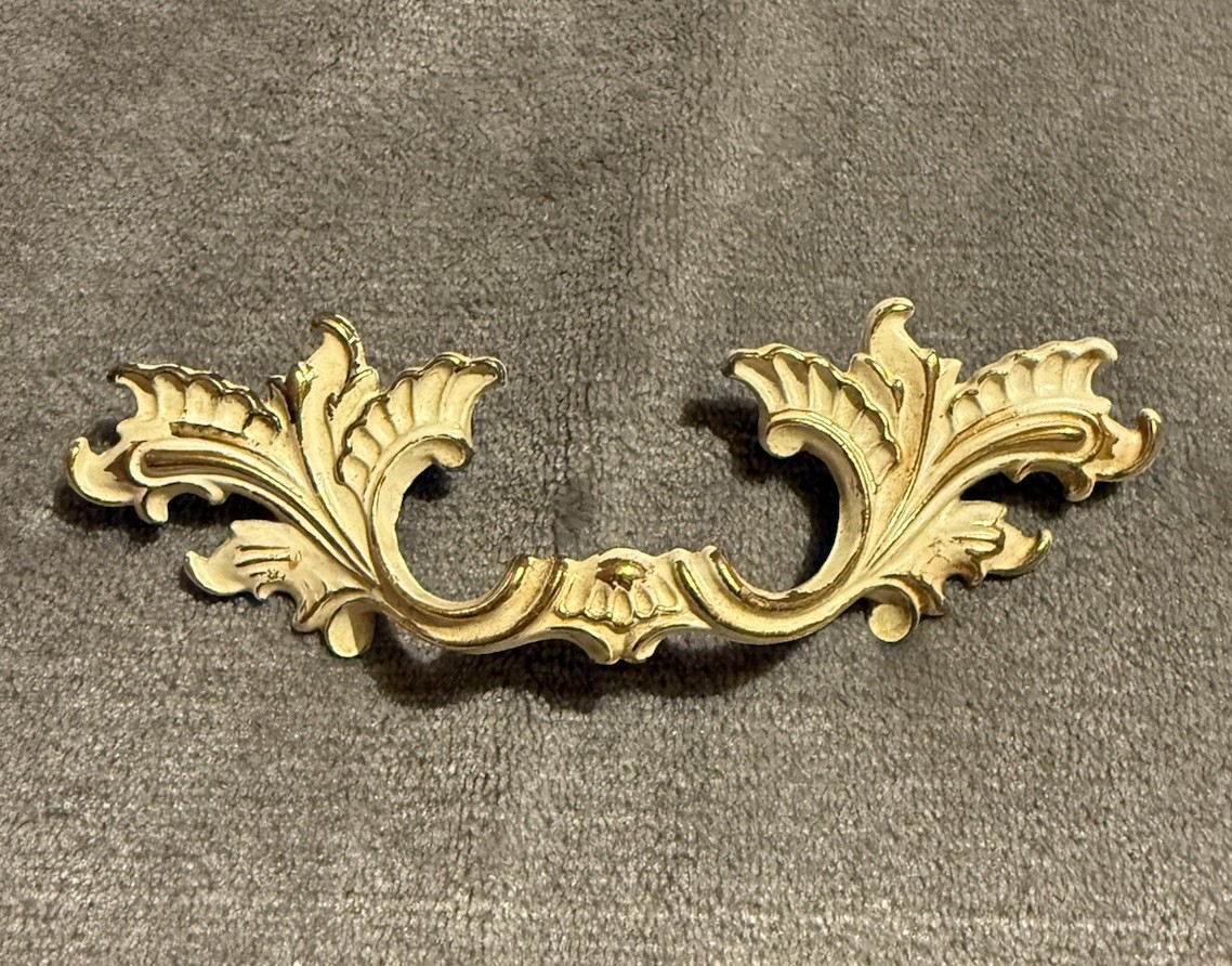 Vintage Ornate Cast Brass Drawer Pull Escutcheon Acanthus Furniture Hardware