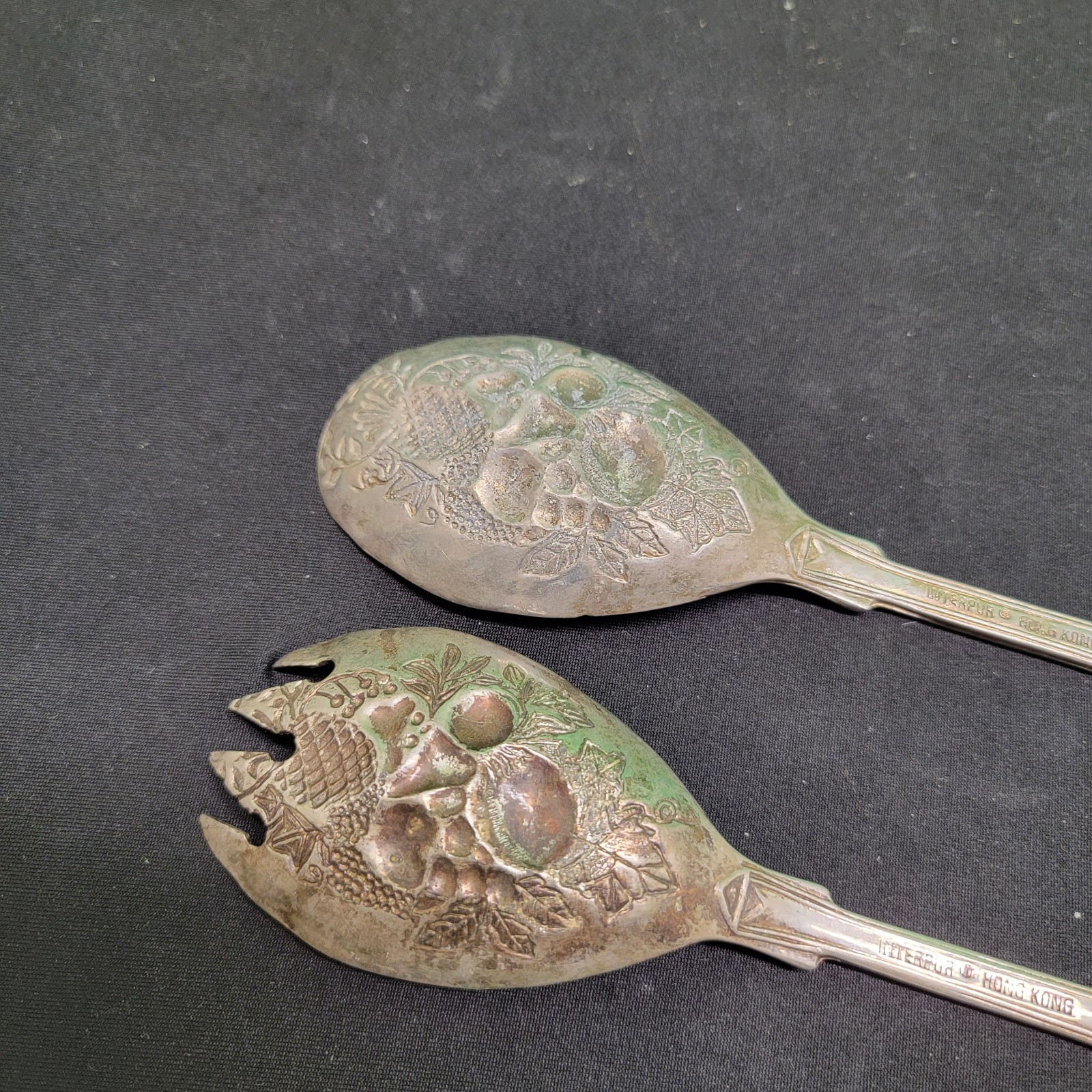 Vintage Silver Plated Salad Serving Fork & Spoon & Cake Knife Embossed Fruit…