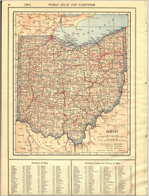 1914 Original Map “Ohio” or “North Dakota” Color Vintage From Collier Atlas
