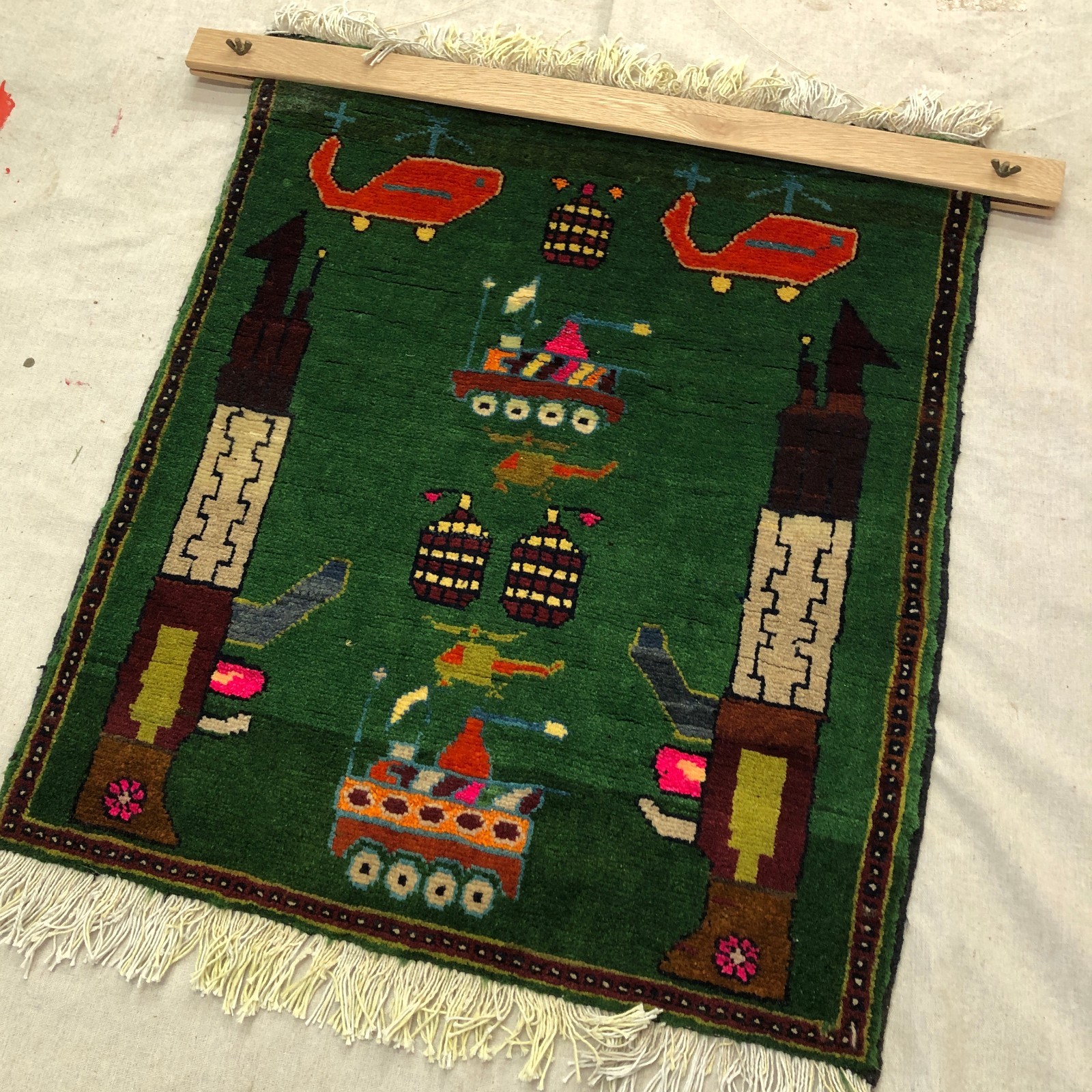 Afghan Wool War Rug AK-47 Tanks Grenades 30×60″ 76x152cm Ships from USA