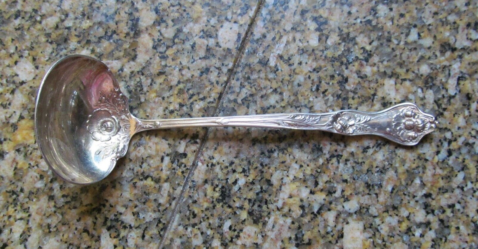 Antique 1914 R&B International Silverplate POPPY FLORAL Small Cream Ladle