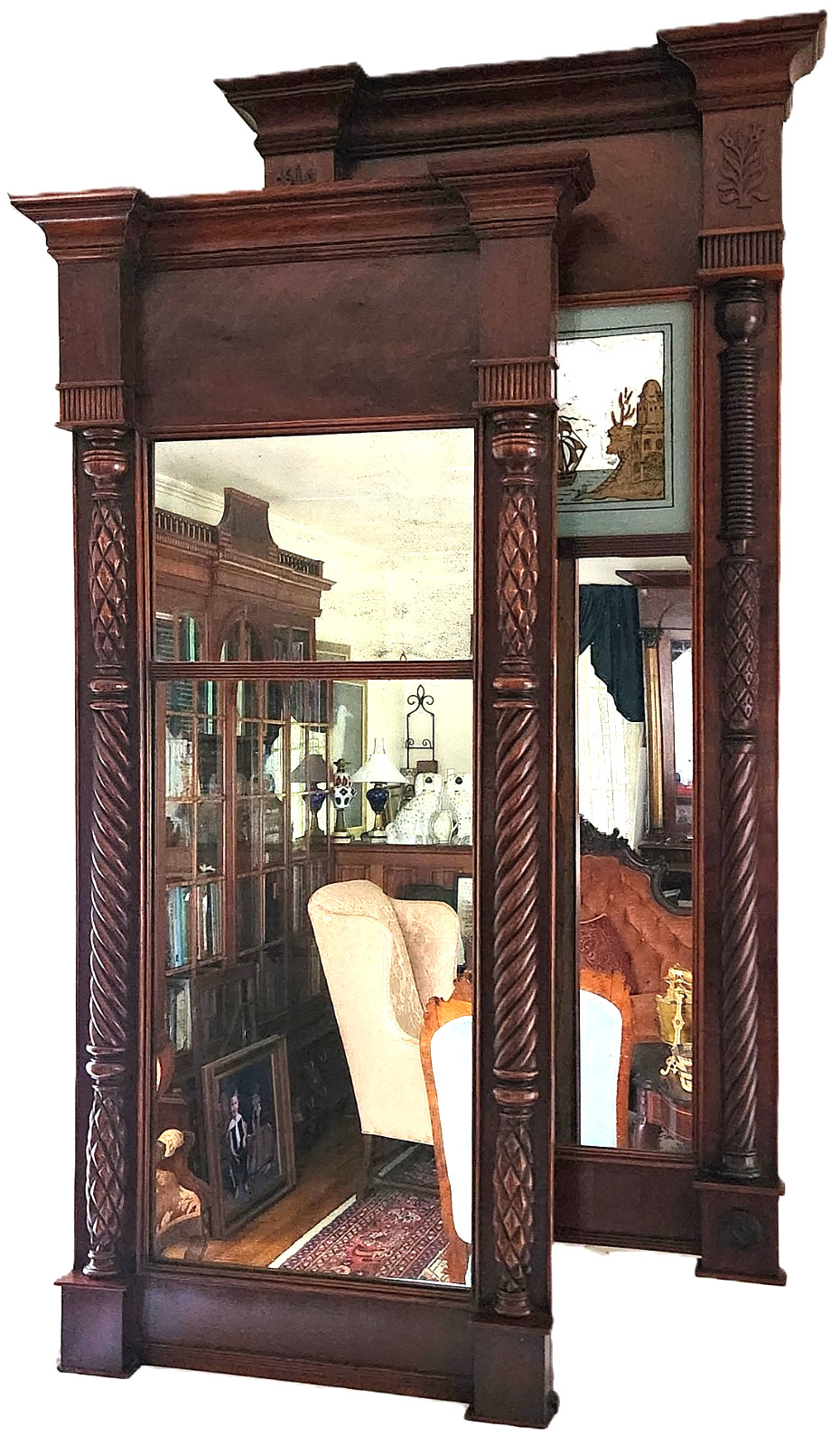 Nr Pair Pier, Trumeau MIRROR, Looking Glass, F Stoppani, NYC, Federal c1820, 50″